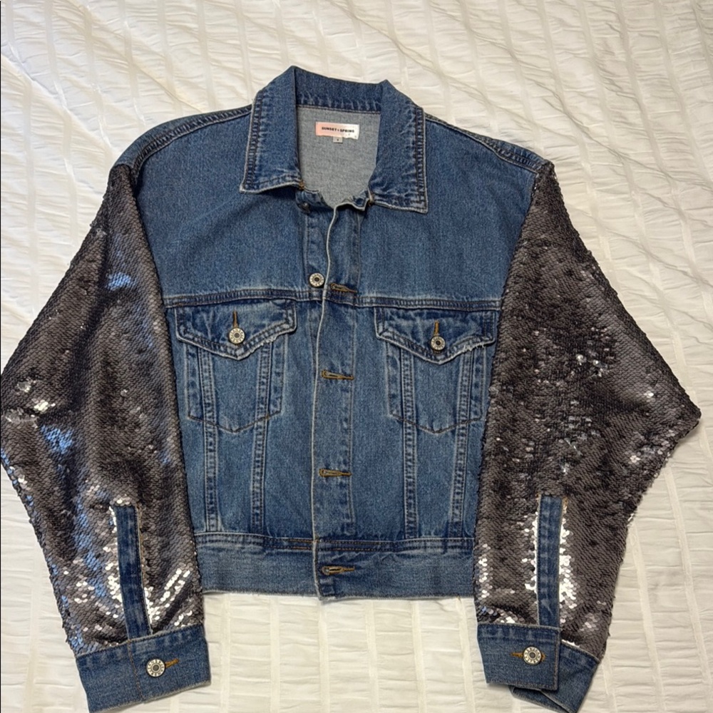 Denim Jacket with Sequin Sleeves